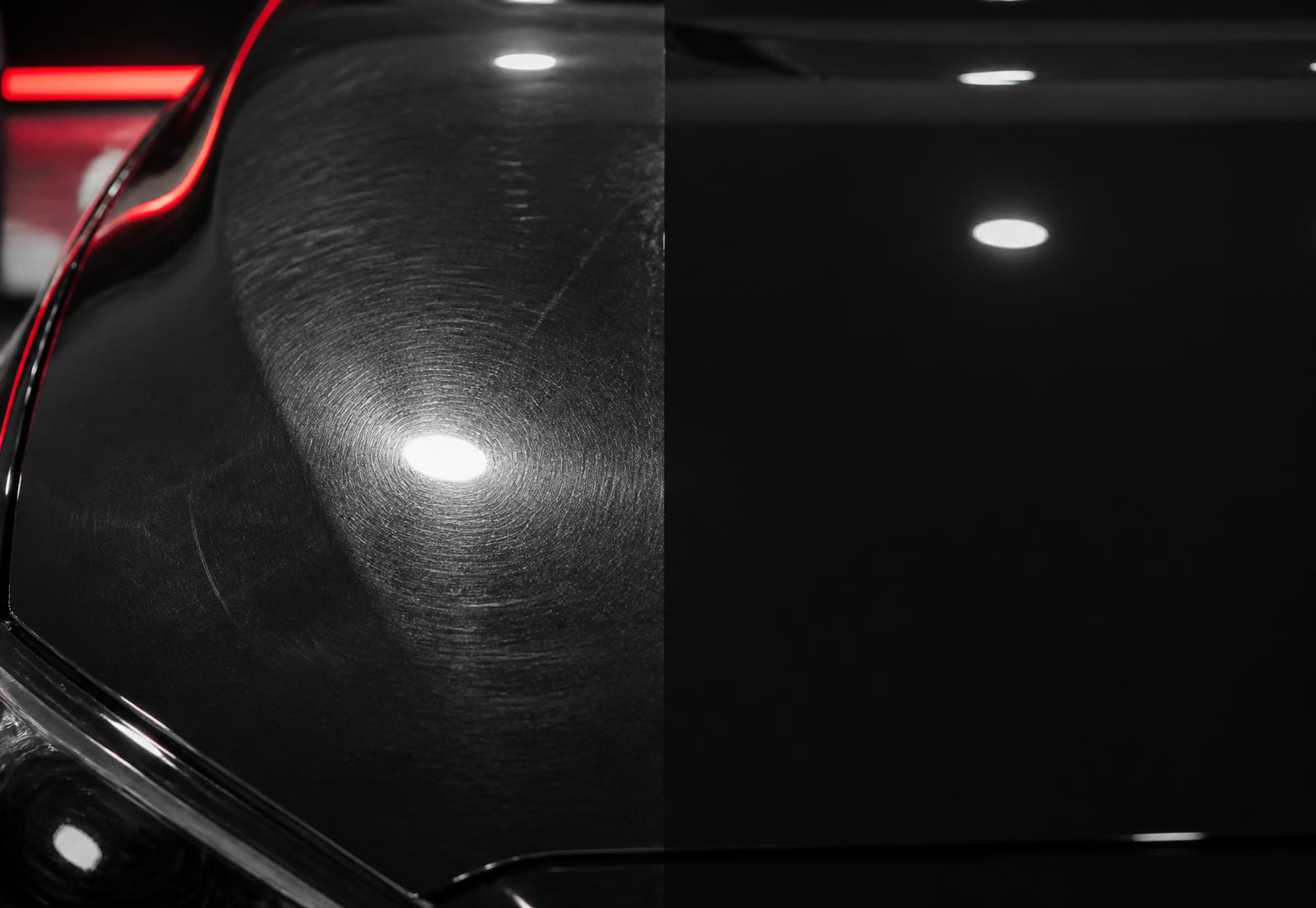Comparativo de pintura automotiva antes e depois da proteção
